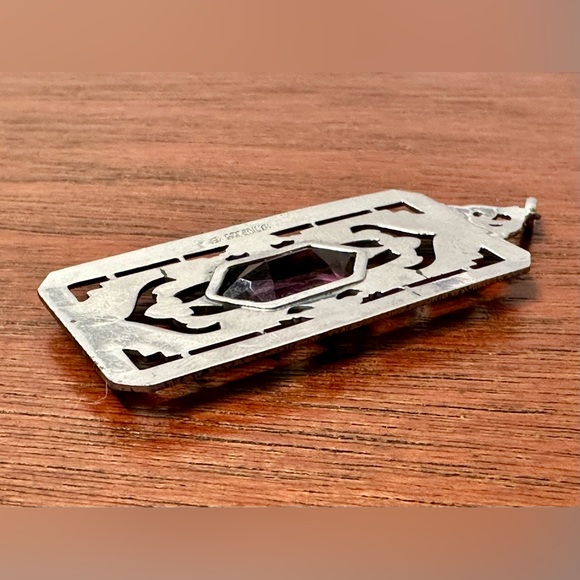 Vintage Art Deco Filigree Sterling Silver & Amethyst Pendant - Picture 12 of 16